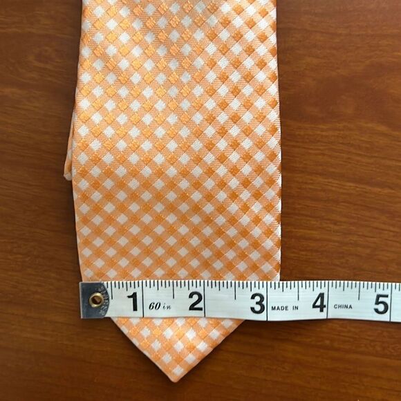 Michael Kors Mens Orange Gingham Print Neck Tie 100% Silk Great Gift - Picture 7 of 7